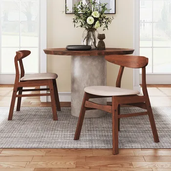 Modern Rubber Wood Chair Linen Dining Chair Set of 2, Upholstered Dining Chairs for Dining Room Living Room