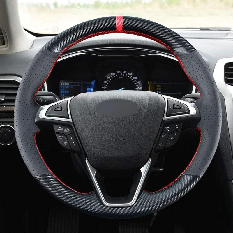 Carbon Fiber Leather Steering Wheel Cover for Ford Mondeo Fusion Sedan 2013-2020 / Edge 4dr SUV 2015-2020 Interior Accessories