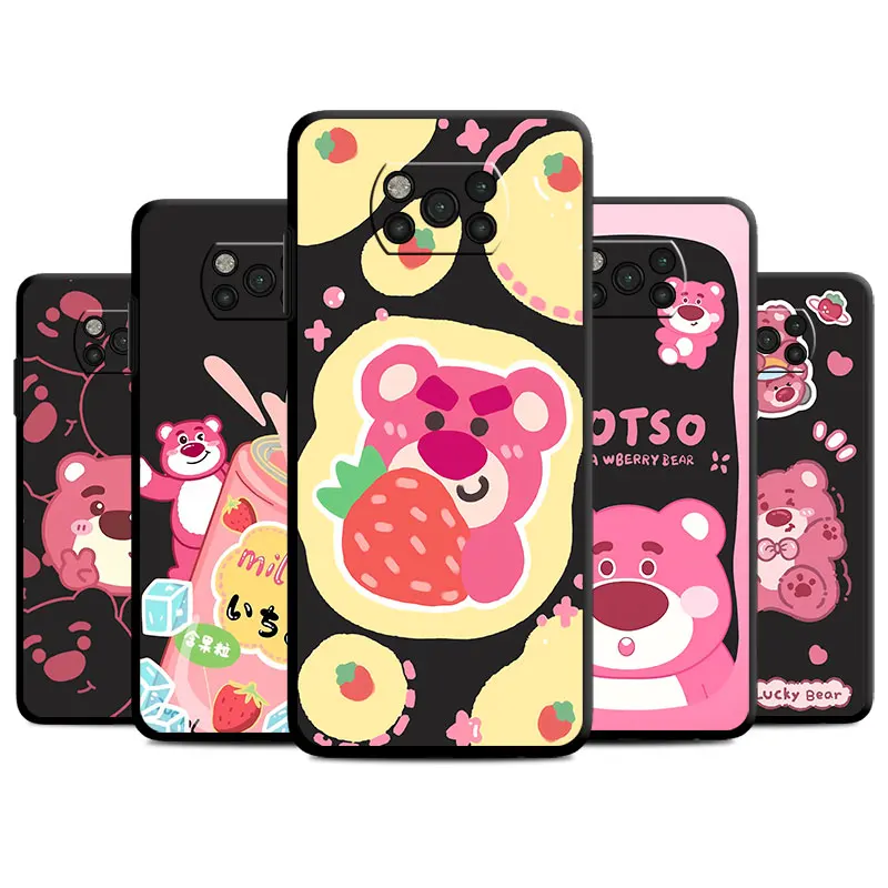 Custodia Per Telefono Rosa Peluche Strawberry Lotso Per Xiaomi Poco X3 Nfc F5 C40 X4 Gt Mi 11 Lite 12 Pro 10T 13 10C Soft Funda Black Cover