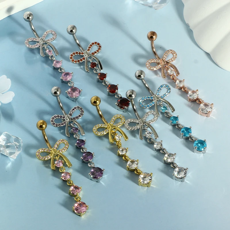 wholesales long Bow Dangle Belly Button Piercing Navel piercing jewelry 50pcs mix color 14g navel rings for women