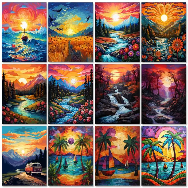GATYZTORY DIY Handwork Paint By Number Kit Oil Painting By Landscape Number On Canvas Handmade For Adult Craft Gift Home Decor