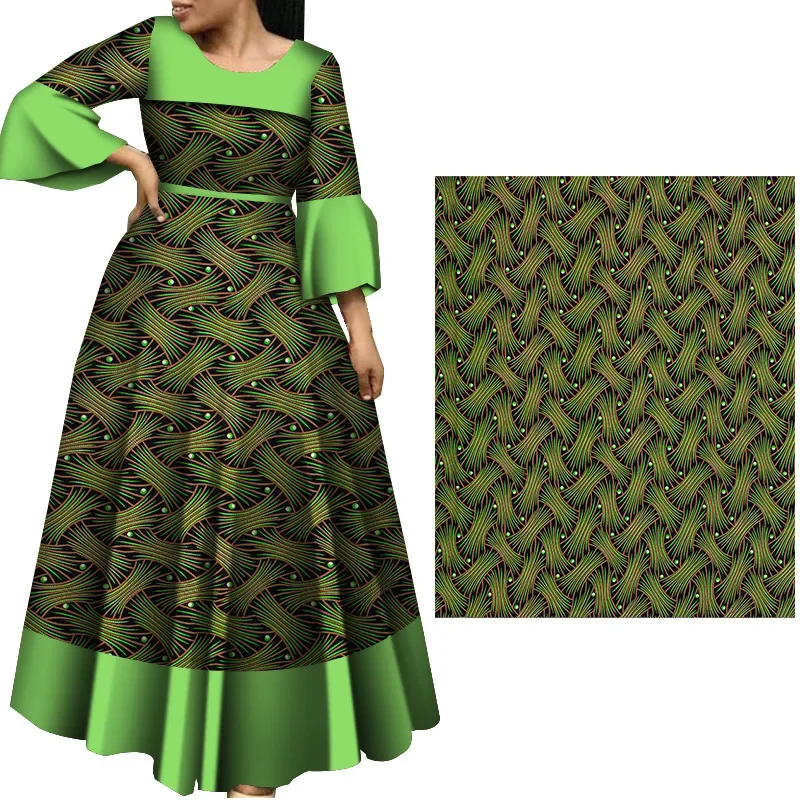 AnkaraWax African Fabric Green Geometric Pattern on Printed Wax Dyed Fabric Cotton High Quality Soft Wax 6yard
