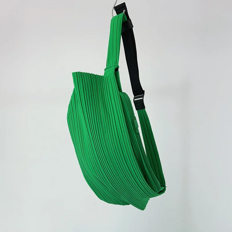 Miyake Pleated Green Shoulder Bag  Unisex Women’s Men’s Oblique Backpacks Japanese Issey Designer Luxury Bags for Man Woman in green Large Capacity mens womens anywear pleats Handbags