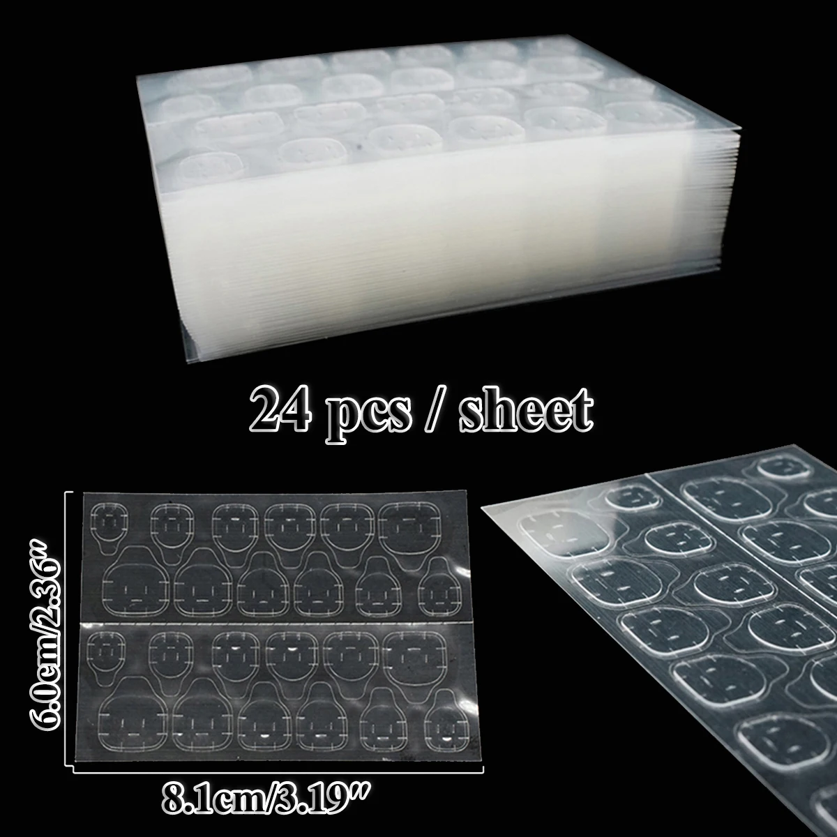 Adhesive Tabs Waterproof Breathable Glue Tabs Fake Nail Glue Stickers Transparent Flexible For Manicure 672pcs/28 Sheets
