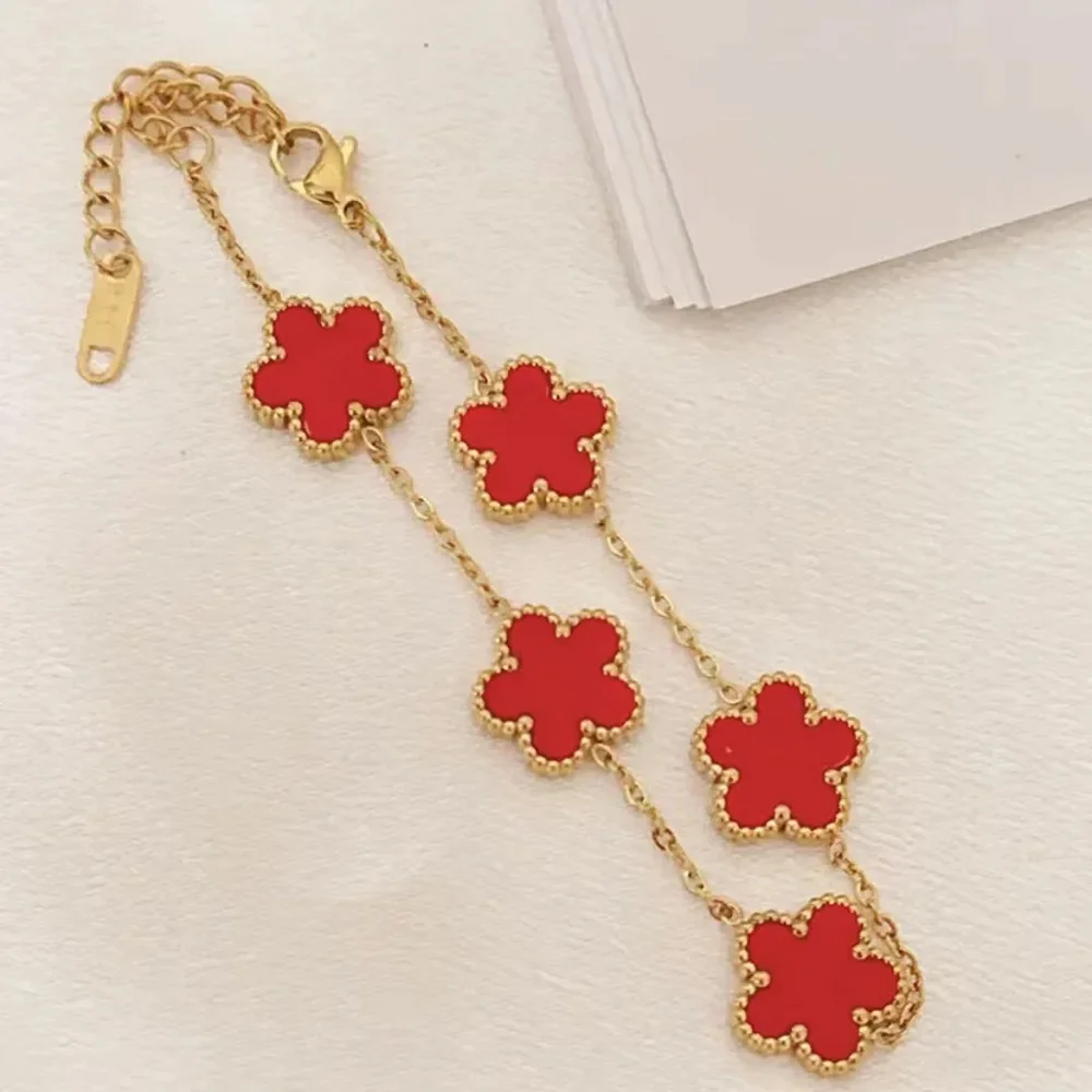 New Hot Trendy Luxury Five Leaf Flower Necklace Jewelry Earrings for Women Gift Fashion 316L Stainless Steel Clover Bracelets - Image 3