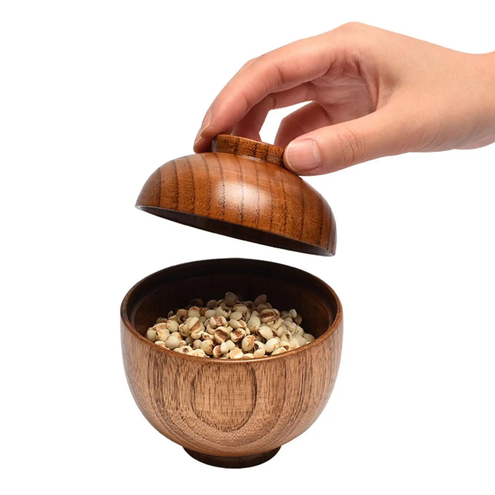 Wooden Bowl With Lid Rice Serving Bowl Food Container Tableware Food Utensil: 3 - 5 Days Free Delivery Only UK