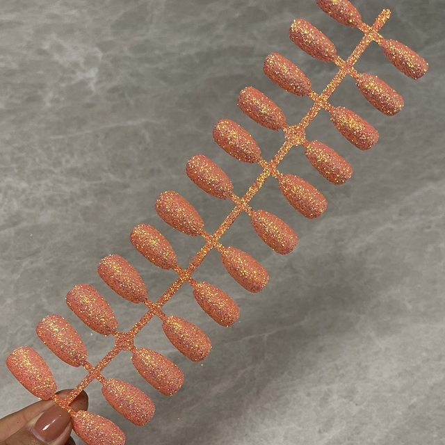 Short Nails Press On Full Set Coffin Nails Girl Ballet False Nails Finished Nail Art Glitter Shiny Blingbling Fake Nails