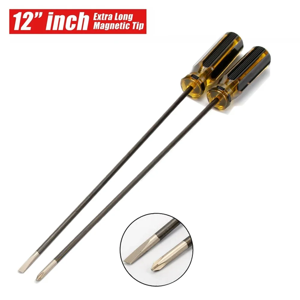 2pcs12InchExtraLongScrewdriverSlottedCrossScrewdriverWith