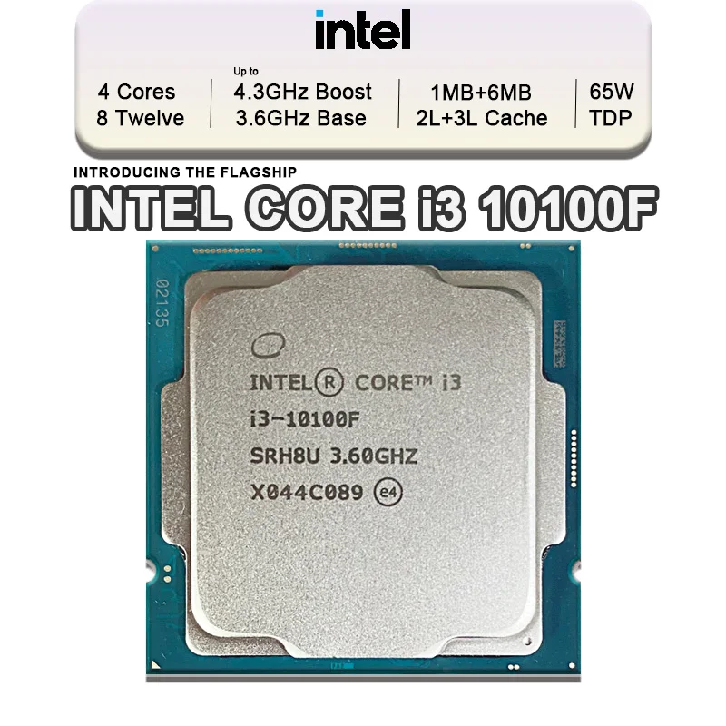 Intel Core i3-10100F NEW i3 10100F 3.6 GHz 4-core 8-thread CPU processor L2 = 1M L3 = 6m 65W LGA 1200 but no fan