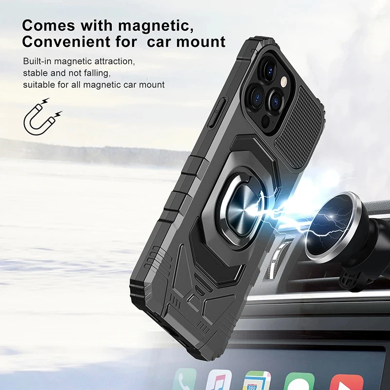 Armor Heavy Duty Case with Magnetic Rotating Ring Holder and Full Coverage Design