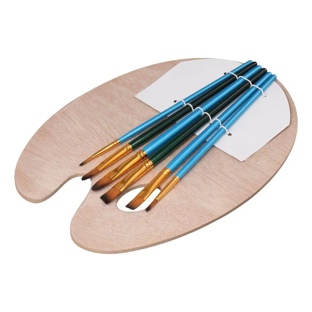 Wood Color Wooden Paint Palette Artist Trays Nylon 2 Size Acrylic Palettes Wooden Thumb Holder Paint Palette