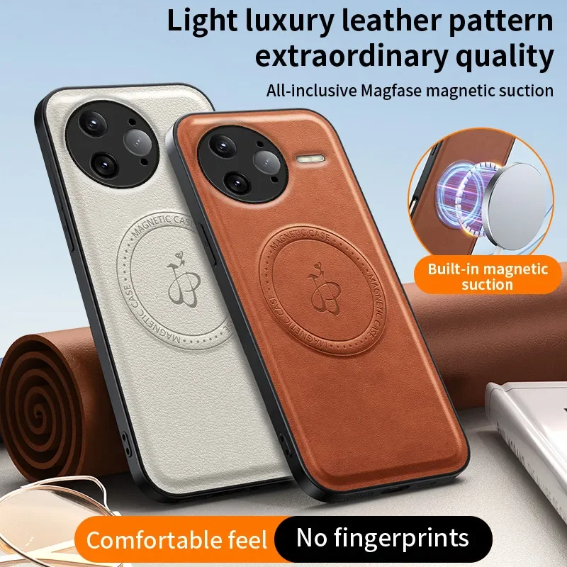 Wireless Charging Magnetic Leather Phone Case with Car Mount Compatibility