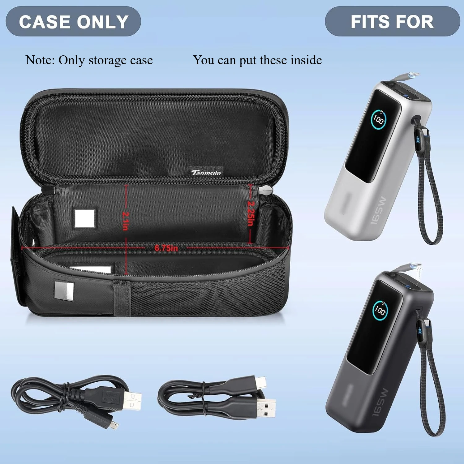 (케이스만) 앵커 노트북 파워뱅크 25,000mAh 호환 케이스, 휴대용 충전기용 트리플 100W 여행용 케이스