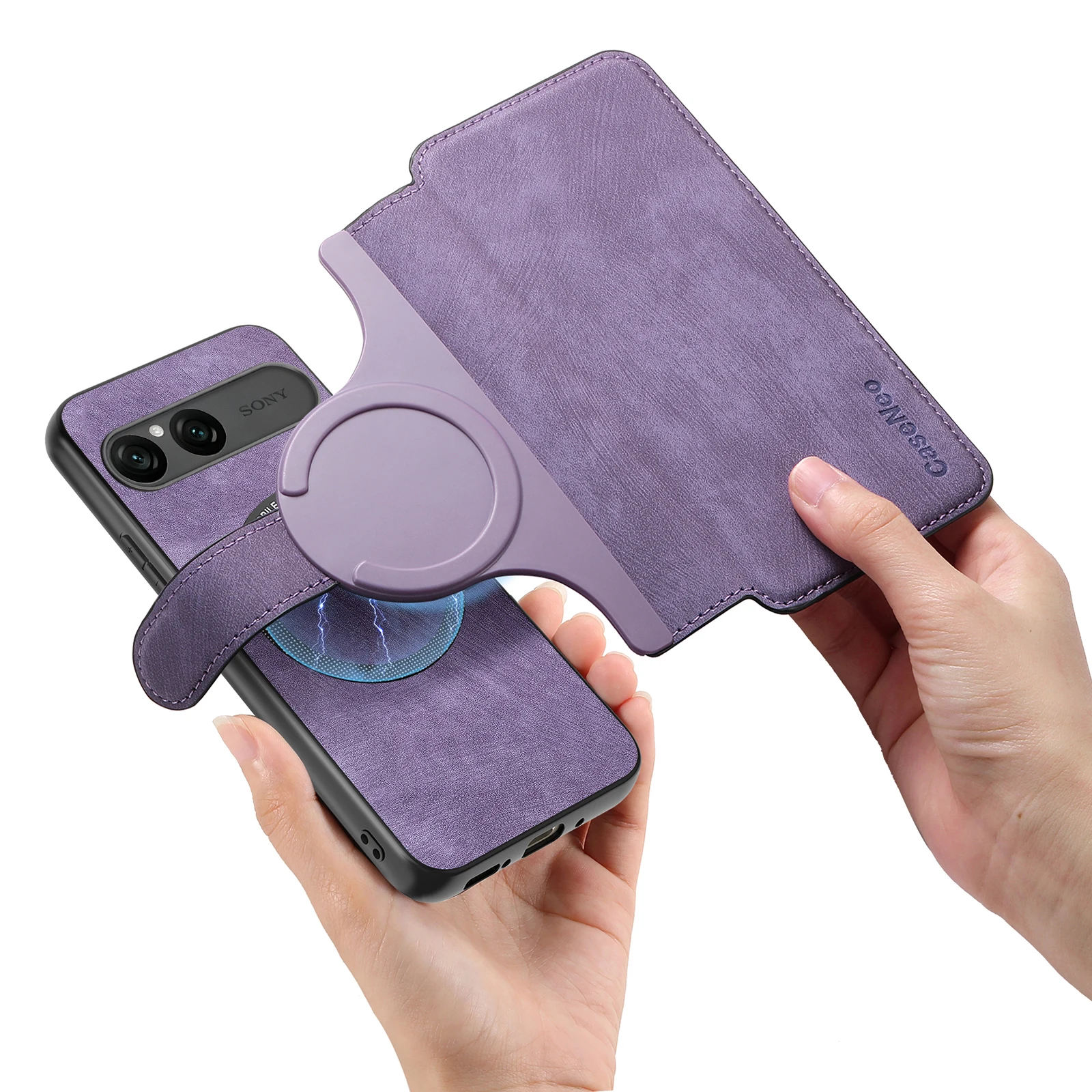 Multifunction Flip Leather Magnetic Wallet Case with Magsafe Removable 2-in-1 Phone Cover