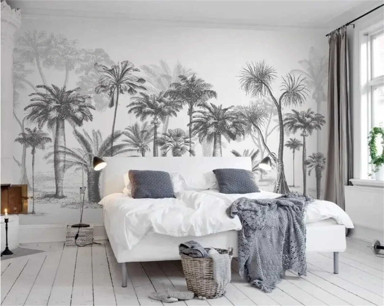 

beibehang Custom wallpaper mural black and white sketch tropical rain forest coconut tree nordic tv background wall 3d wallpaper