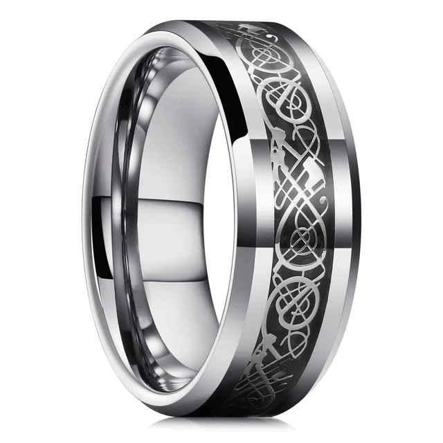 90767-df8ec3.jpg Bague celtique en acier inoxydable pour homme, 21 couleurs, 8 mm, incrustation de dragon rouge, vert, noir, fibre de carbone, alliance, bijoux, taille 6-13