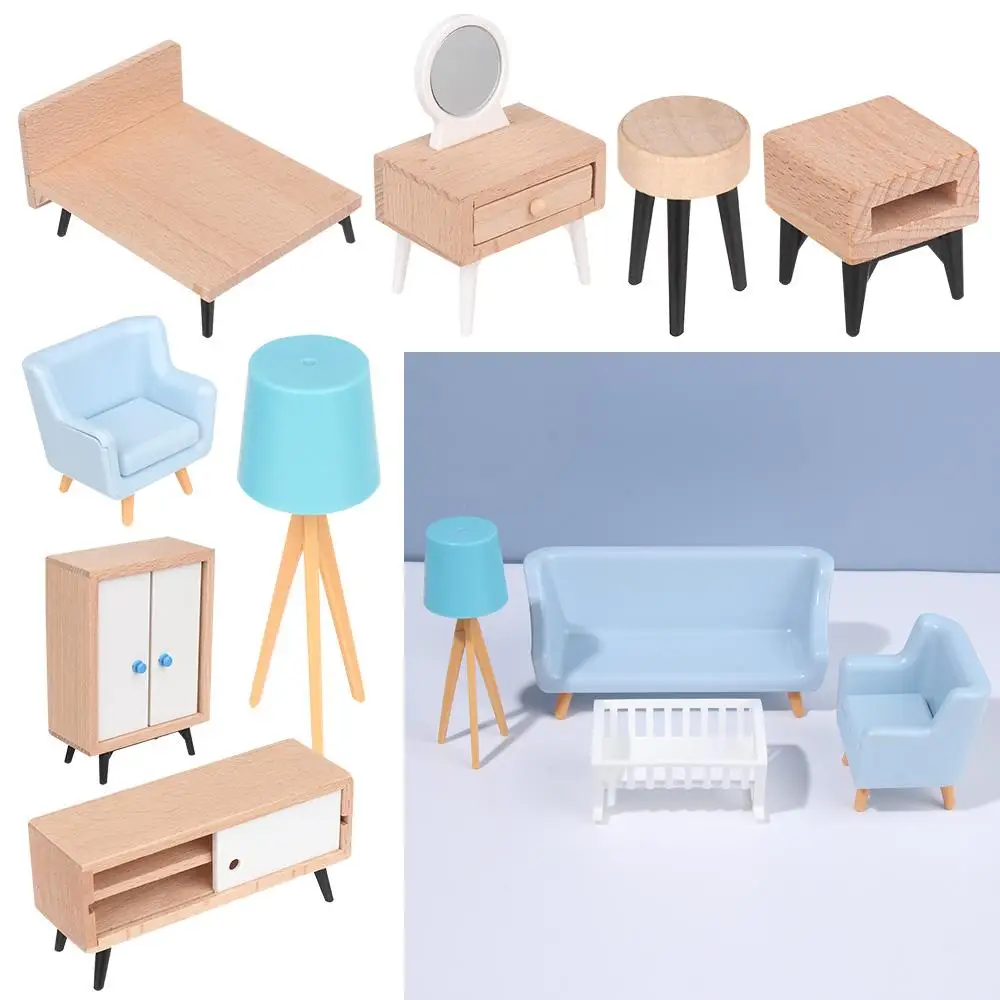 Kids Toy Dolls Accessories Scene Model Mini Furnishing Dollhouse Miniature Furniture TV Cabinet Sofa Bed Wardrobe 4