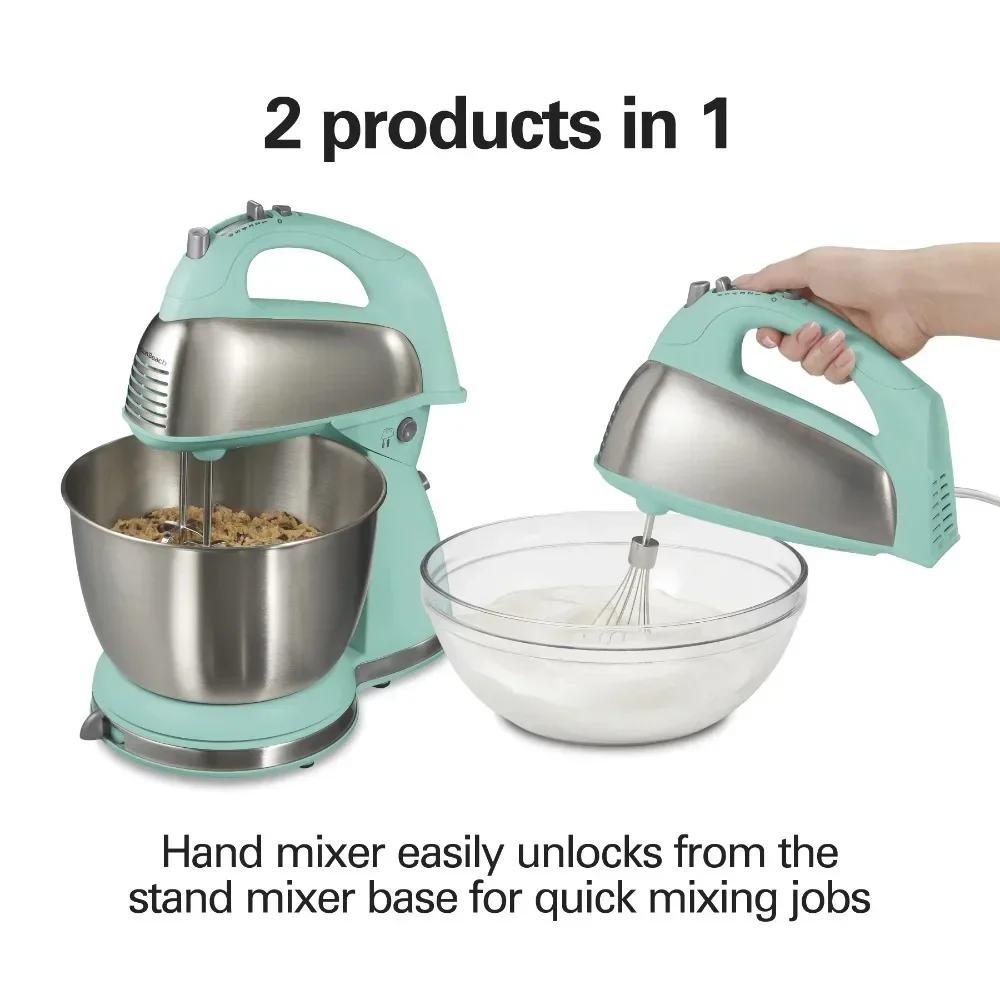 Classic Stand and Hand Mixer, 4 Quart Stainless Steel Bowl, 6 Speeds with Quick Burst, Blue, Blenders, Household 2