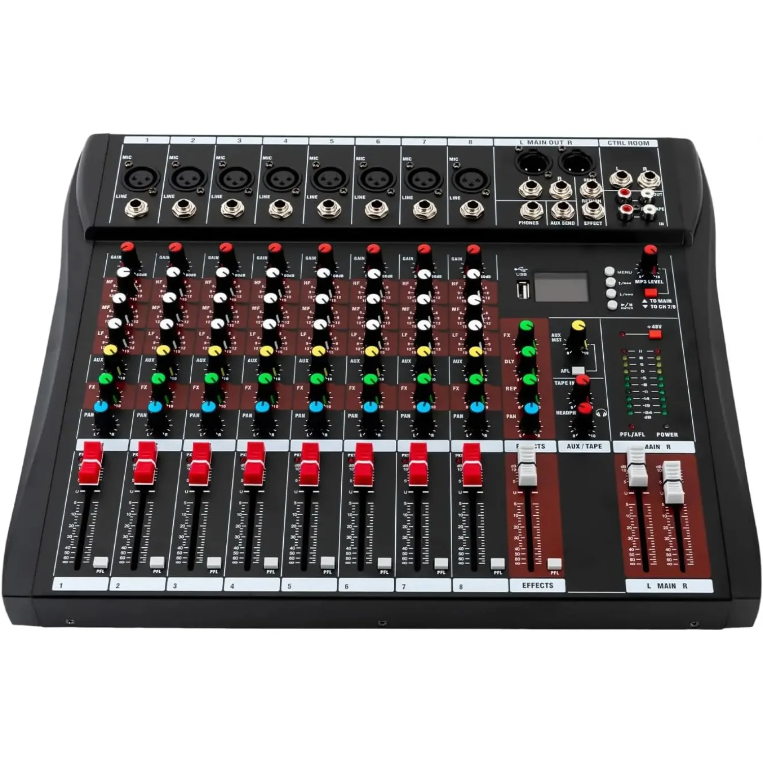 8 Channel Audio Mixer, Bluetooth USB Live Studio GDAE10 DJ Professional Mixing Console Power Amplifier Sound Board Desk System 8