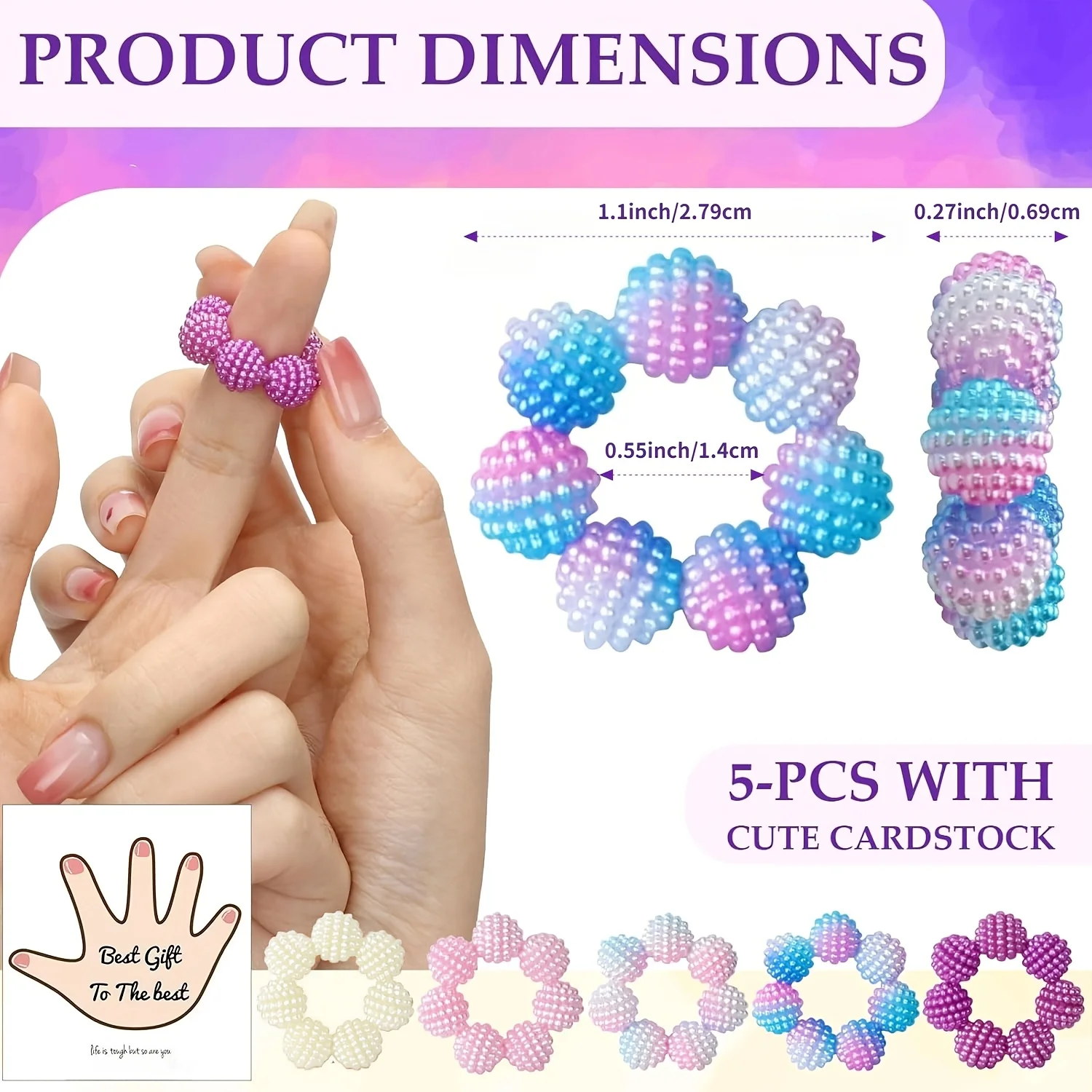 Sensory Spiky Bead Fidget Rings-Adjustable Relax Anxiety Calming Fidget with Spiky Beads for finger Massager 5pcs/set