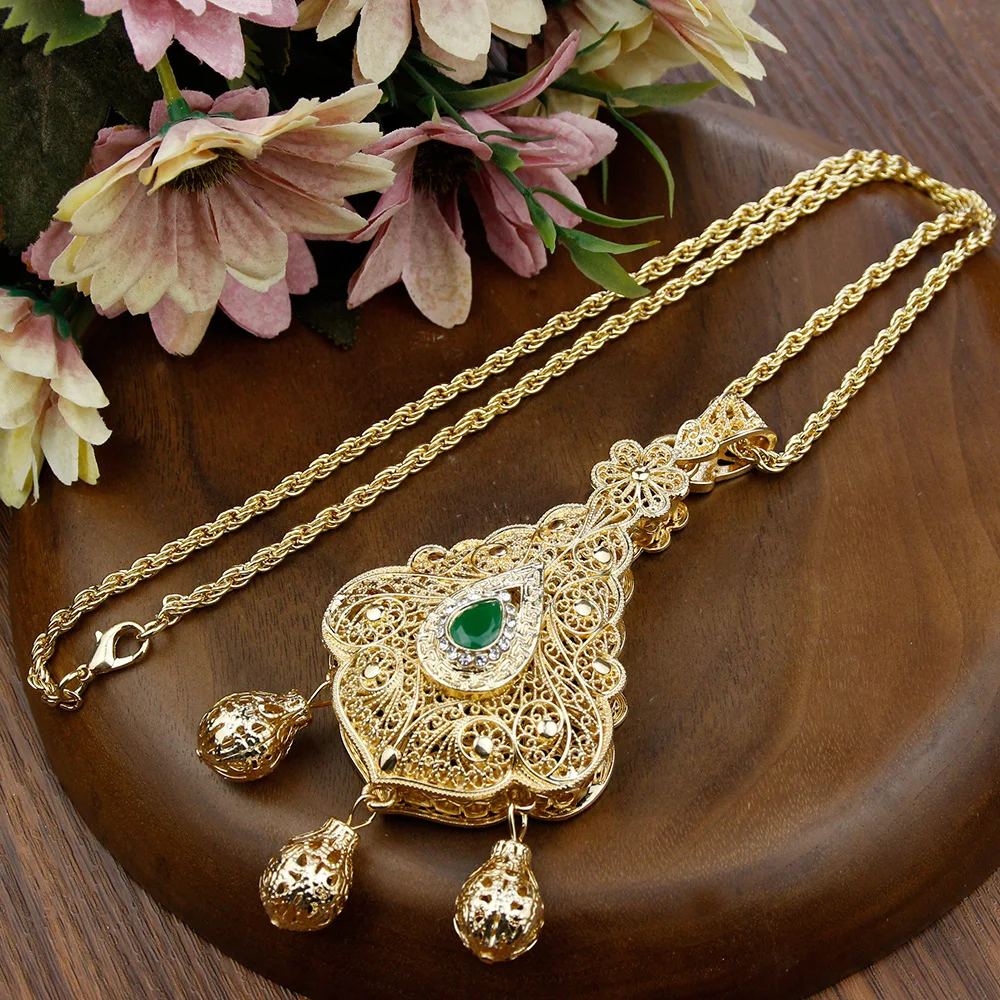 Sunspicems Gold Farbe Dubai Bijoux Frauen Anhänger Halskette Pullover Kette Marokko Ethnische Braut Hochzeit Schmuck Brautjungfer Geschenk – Detail 12