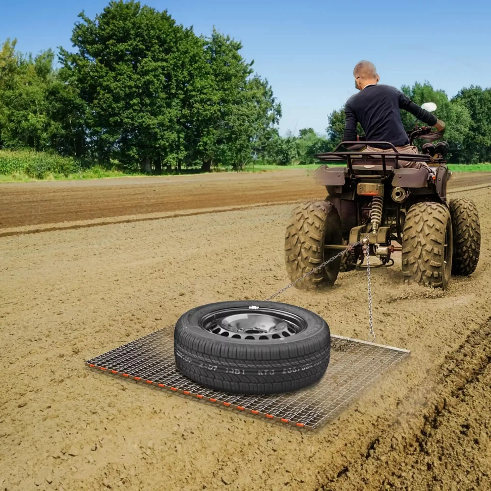 YINTATECH 3' x 3' Drag Mat Heavy Duty Zinc & Steel Mesh Field Surface Leveling for ATV UTV
