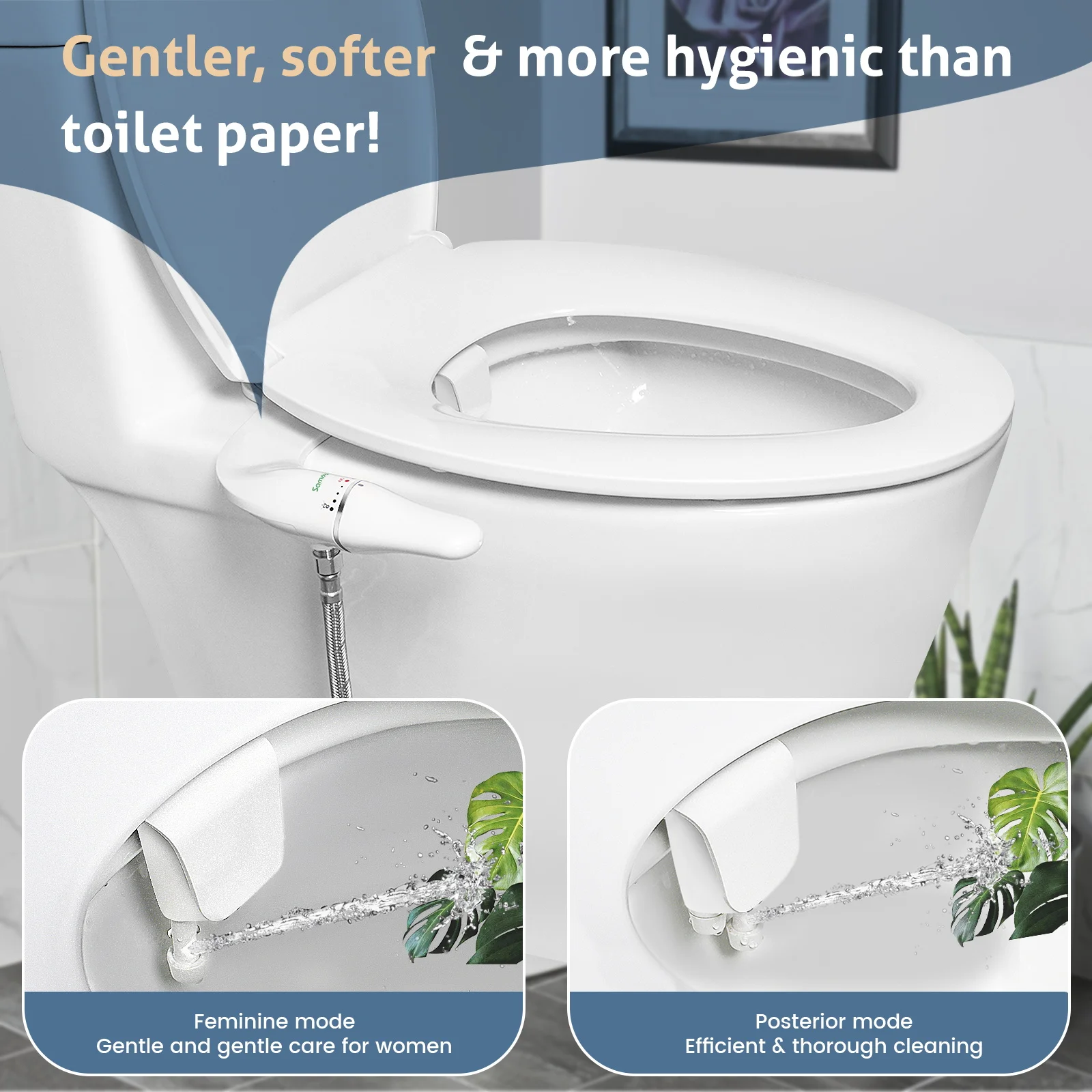 SAMODRA Ultra Slim Bidet Attachment for Toilet Seat - Dual Nozzle, Adjustable Water Pressure, Non-Electric Ass Sprayer 2
