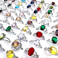 20/30/50/100pcs Rings For Women Silver Plated Multicolor Crystal Zircon Stone Fashion Jewelry Party Gift Wholesale Lot 1