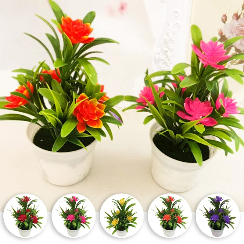 

Artificial Lotus Flower Bonsai Small Plant Pot Fake Flowers Potted Ornaments For Home Room Hotel Garden Balcony Table Decor