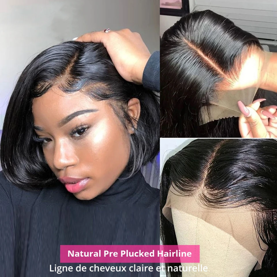 13x4 Short Bob Lace Brazilian Straight Wig 4x4 Lace Bob Lace Human Hair Wigs for Black Women Pre Plucked Remy Lace Front Wigs