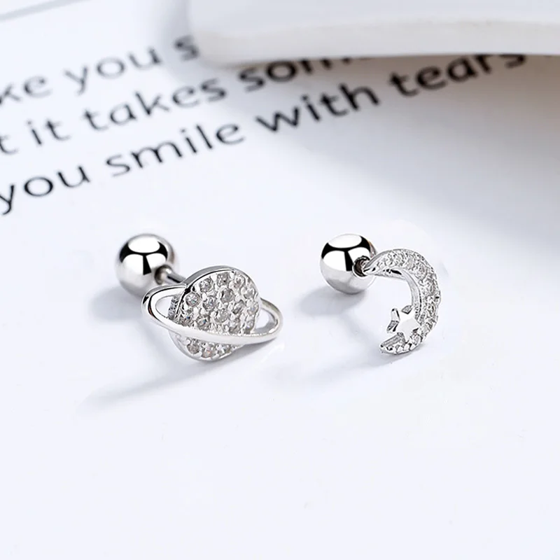 Silver Color Screw Back Helix Piercing Stud Earrings For Women Cubic Zirconia 925 Silver Needles Cartilage Earring Jewelry 2pcs 5