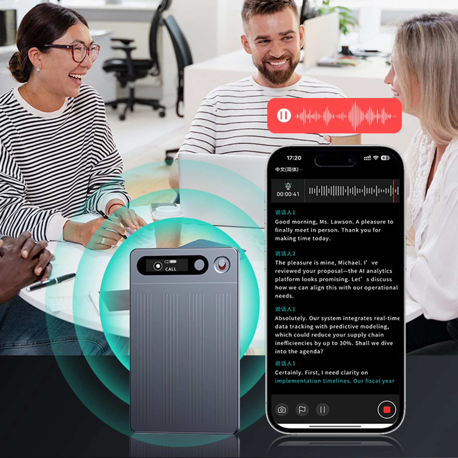 64G AI Voice Recorder Language Translation Device Support 134 Languages Audio Dictaphone Transcribe & Summarization with ChatGPT