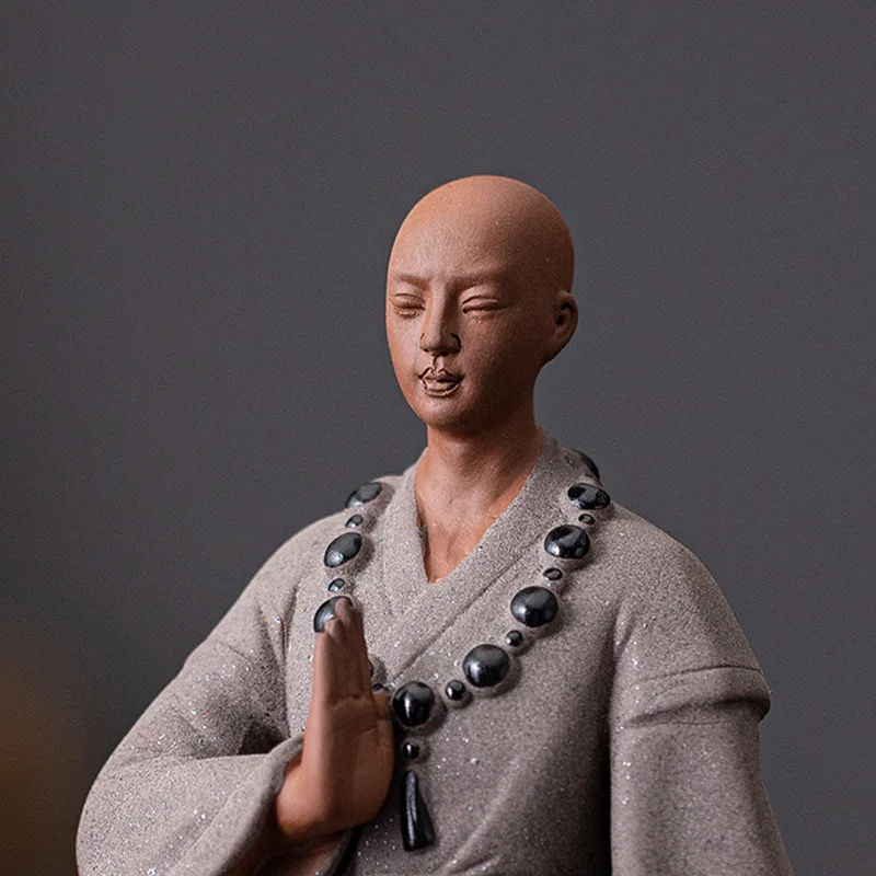 Chinese Zen Little Monk Purple Sand Crafts Decoration Tea Room Frame Decoration Tea Ceremony Cultural Accessories