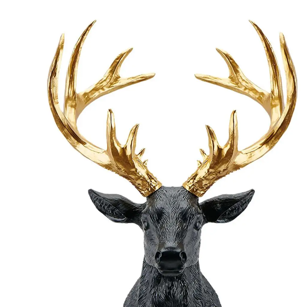 Faux Deer Head Antlers Statue Figurines Sculpture Wall Mount Bust Art Resin