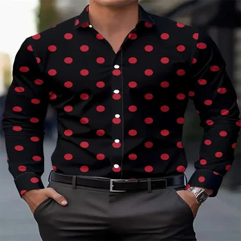 Camicia con bottoni a maniche lunghe da uomo nuova 2025 Camicia da esterno alla moda comoda e traspirante casual con risvolto a pois 1