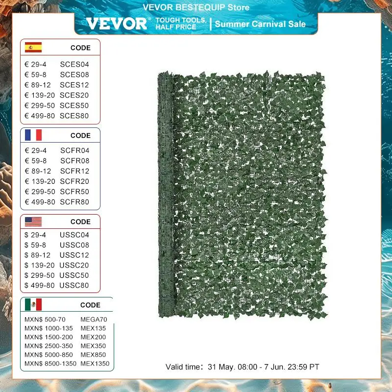 VEVOR Ivy Privacy Fence Artificial Green Wall Screen with Strengthened Joint Faux Hedges Vine Leaf Decoration for  Garden Patio