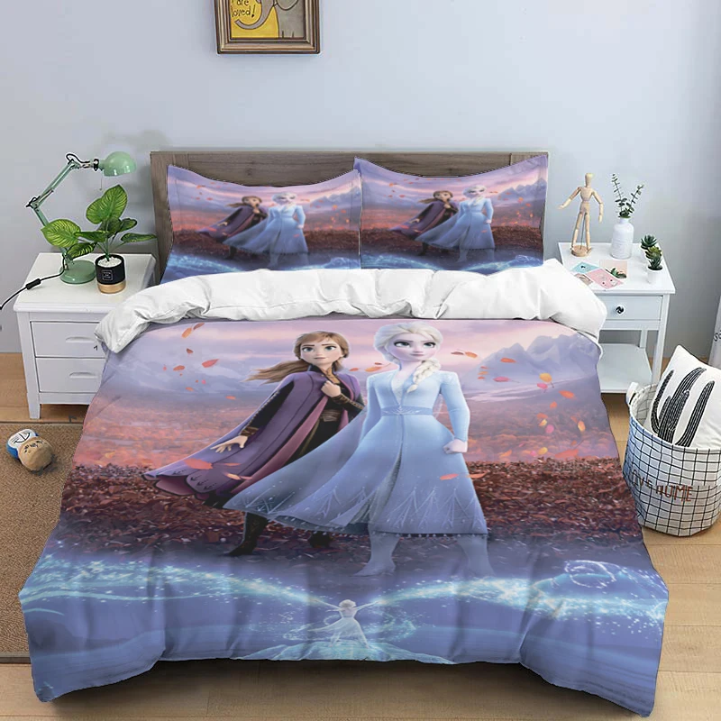 thumbnail image 1 of Disney Cartoon Frozen Elsa Print Three Piece Bedding Set Cover Set With Pillowcase Children or Adults King Queen Full Twin Size, 1 of 5