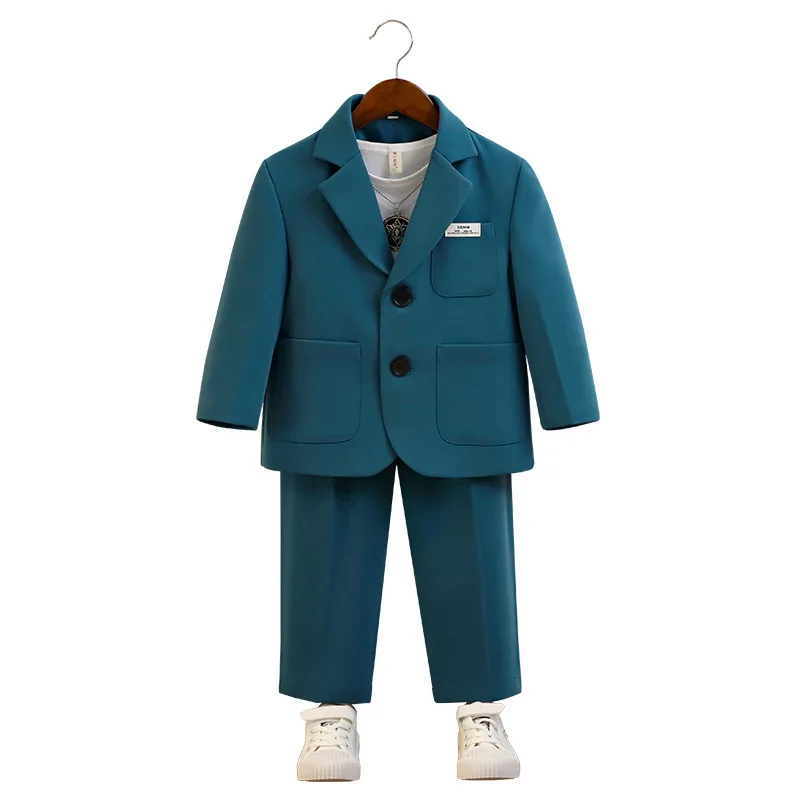 Uniforme scolastica per ragazzi blazer Casual gialli pantaloni due pezzi fiore bambino Costume da sposa bello Host Performance Outfits - immagine 6