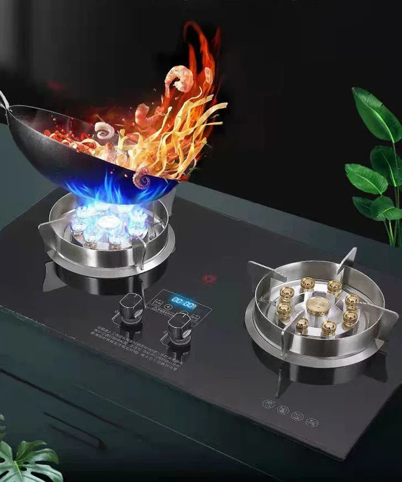 2 Pots Gas Stove Dual Use Embedded Table Natural Gas Liquefied Gas Cooktop Home Catering Equipment Tempered Glass Energy Saving 6