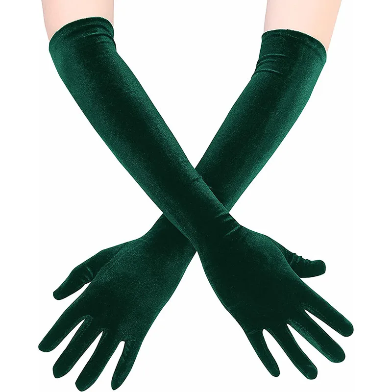 Classic Adult Velvet Opera Elbow Stretch Finger Long Women Wedding Party Dress Gloves 4-colors