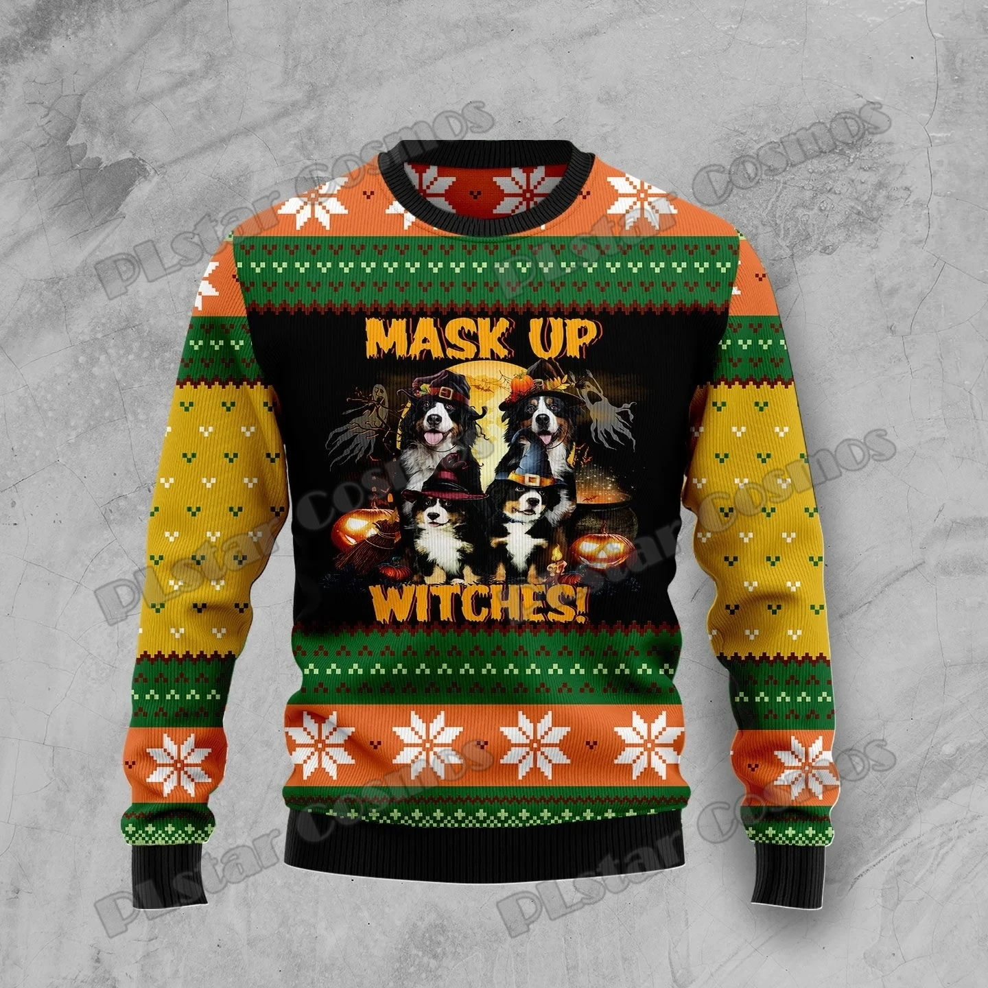 PLstar Cosmos Black Cat Halloween 3D Printed Men's Ugly Christmas Sweater Winter Unisex Casual Knit Pullover Sweater ZZM22