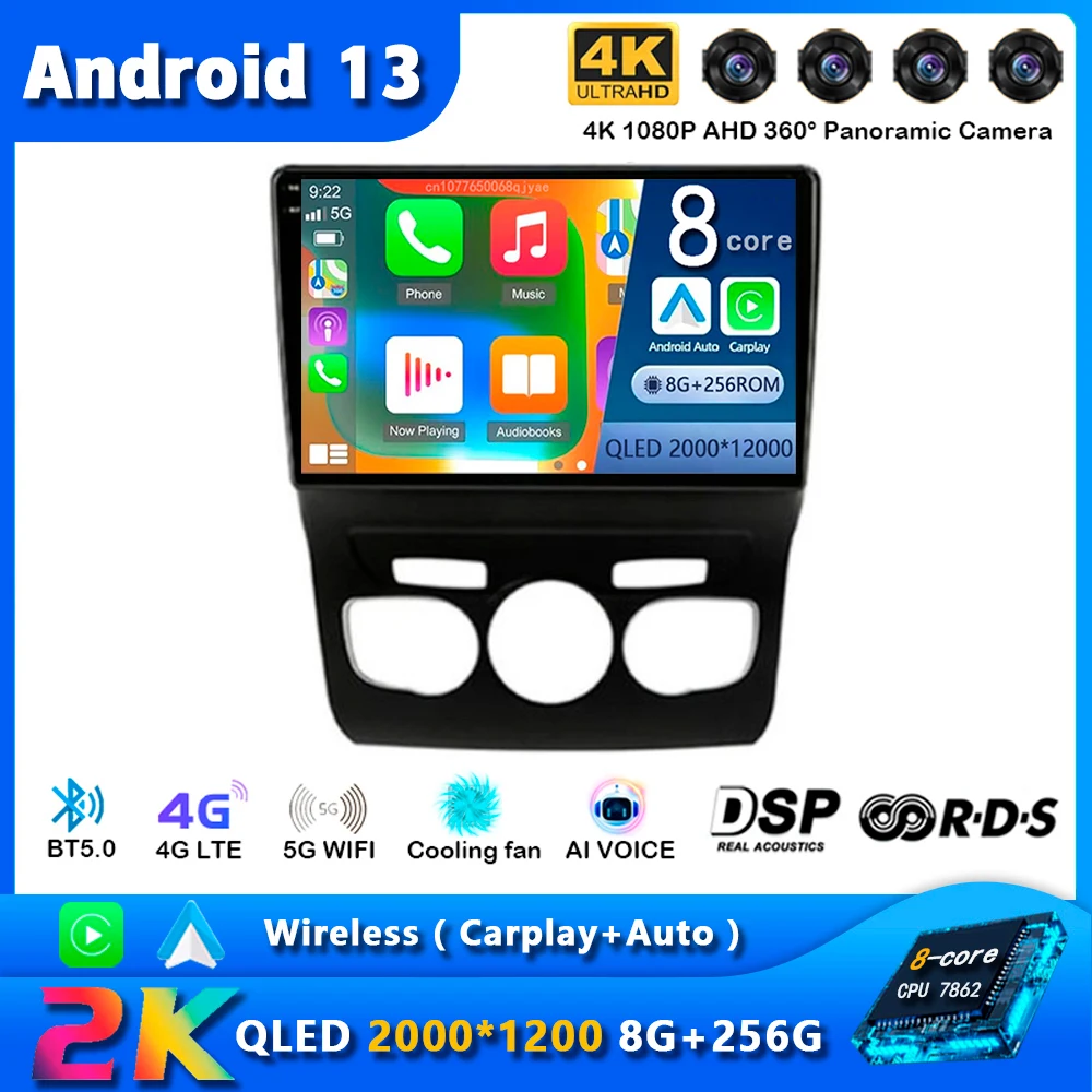 Android 13 Carplay Autoradio Per Citroen C4 C4L Ds4 2013 - 2017 Navigazione Gps Lettore Multimediale Video Stereo Wifi + 4G 2 Din