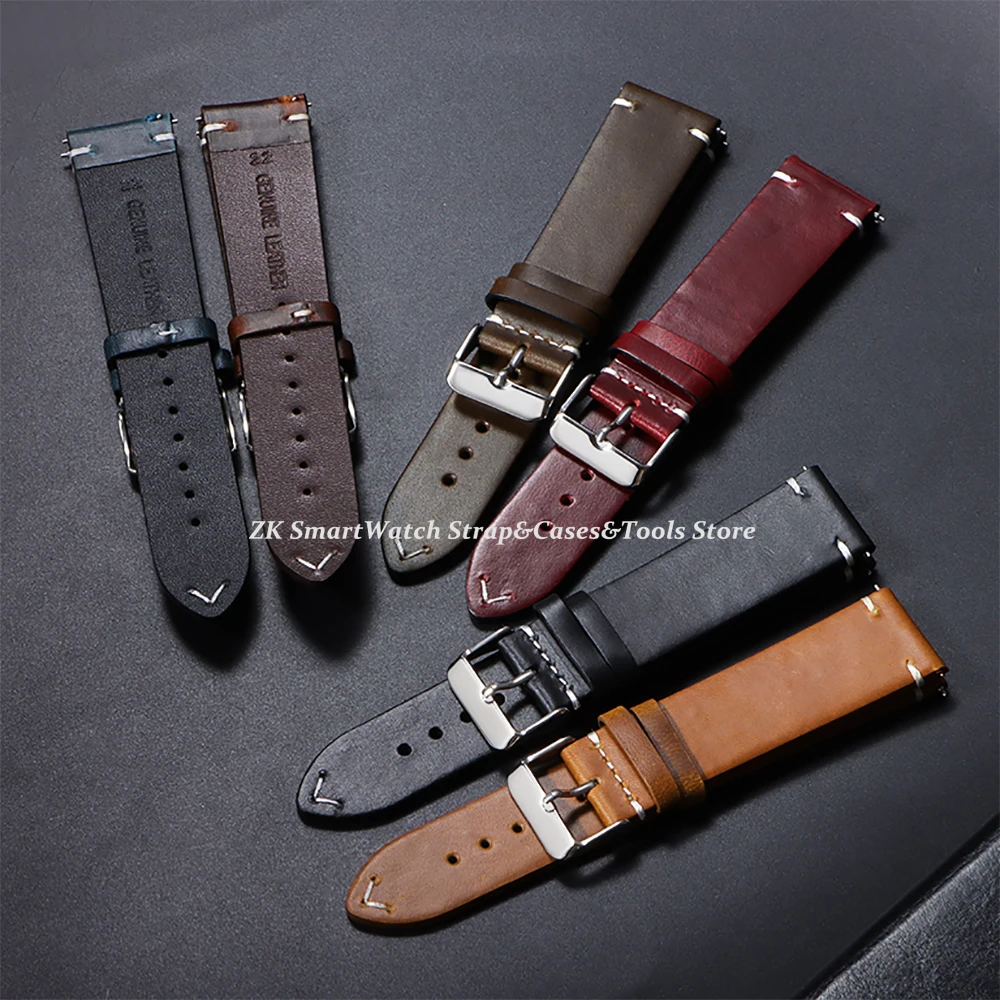 Vintage-Style Genuine Leather Quick Release Watch Band Strap