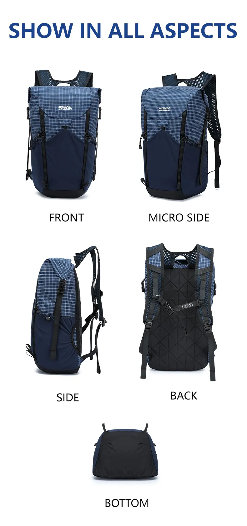 Royal Mountain Brandneuer 20L Faltbarer Leichtgewicht-Rucksack Geeignet für Wandern Tagesrucksack UHMWPE-Gewebe – Detail 4
