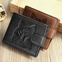 Men RFID Short Wallet Wolf Eagle Slim Cowhide Leather Credit Card Mens Wallets Busienss Money Purses Id Holder Man Purse Coins 1
