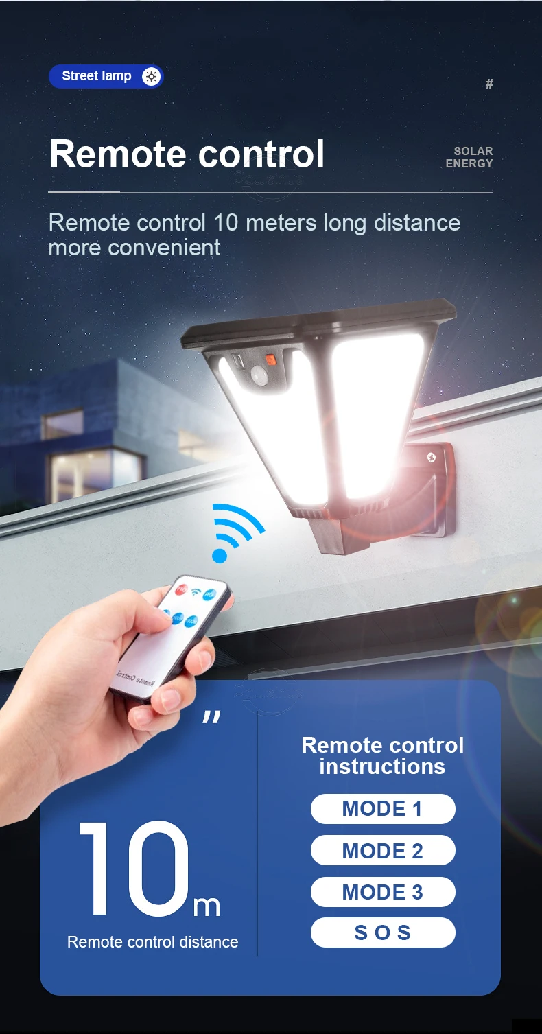 Description Picture 6 of item4000mAh Powerful Outdoor Solar Lights IP65 Waterproof Radar Sensor Solar Lamp 100LED Solar Lawn Light Garden Sunlight Wall Lamp