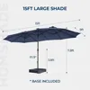 Double Sided Patio Umbrellas - 15ft Solar Lights LED Lighted Outdoor Extra Large Market Table Umbrella with Base Included, Overs 5