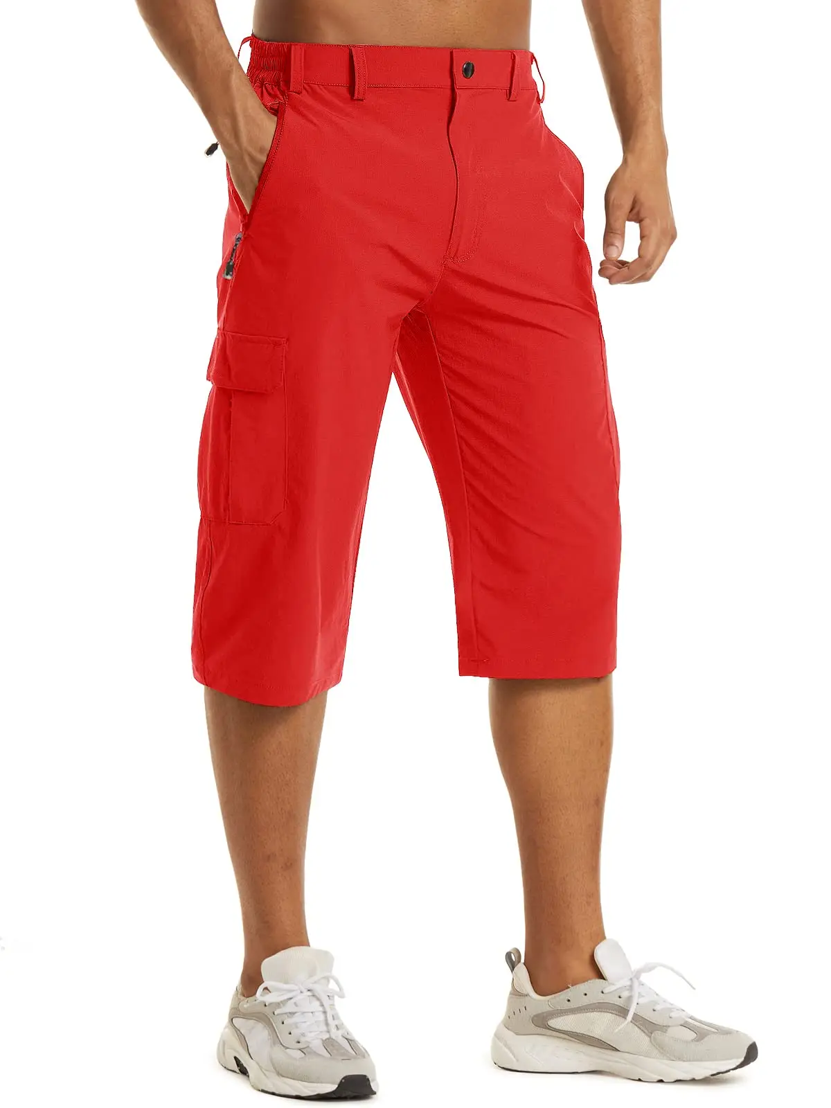 Cotton Below Knee Length Men's Outdoor Capri Pants with Multi Pockets