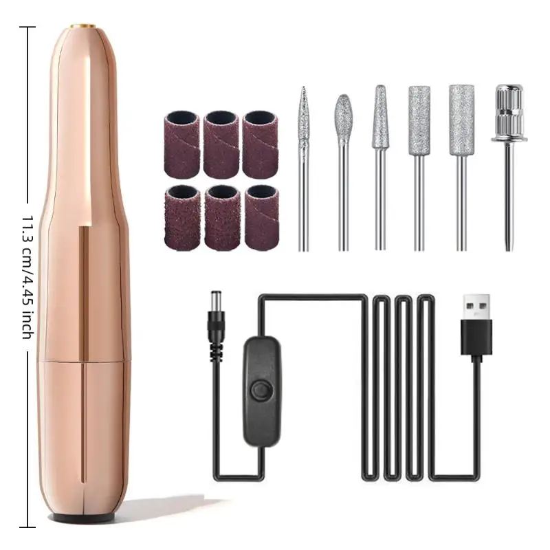 전동 네일 폴리셔 각질 제거기 네일 드릴 비트 각질 제거 네일 그라인딩 폴리싱 USB 6개 비트 파일 펜 포함