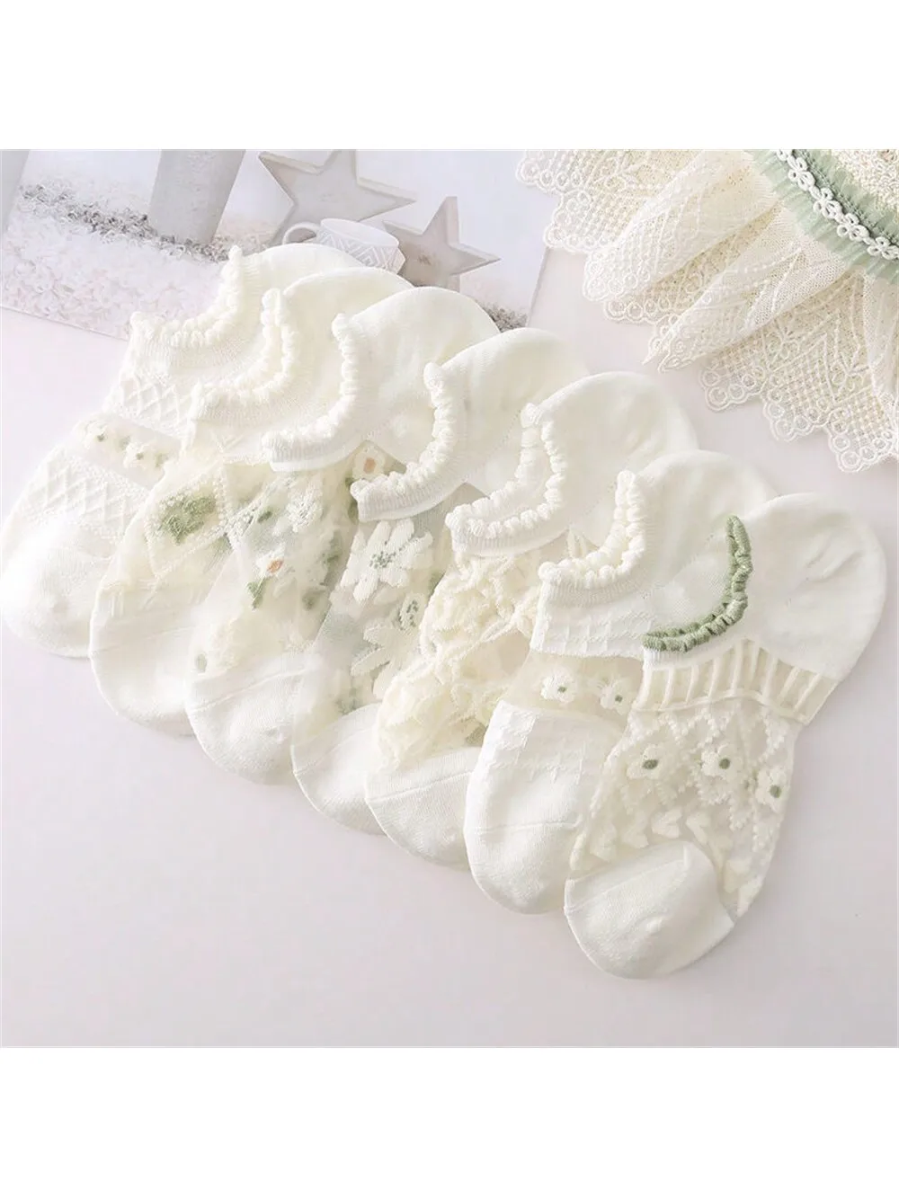 جوارب حريرية كريستالية رفيعة للغاية بشكل عشوائي للنساء ، جوارب قصيرة مجوفة قابلة للتنفس ، 5 أزواج ، الصيف